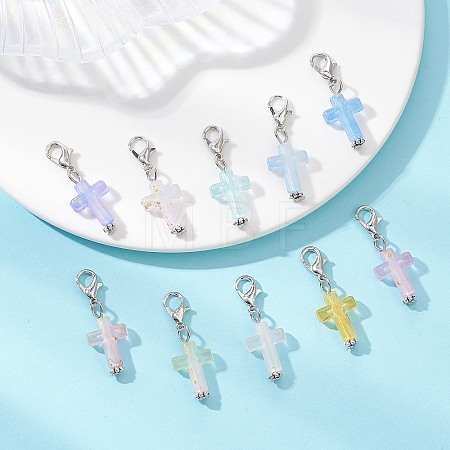 Plastic Cross Pendant Decorations HJEW-JM04519-1