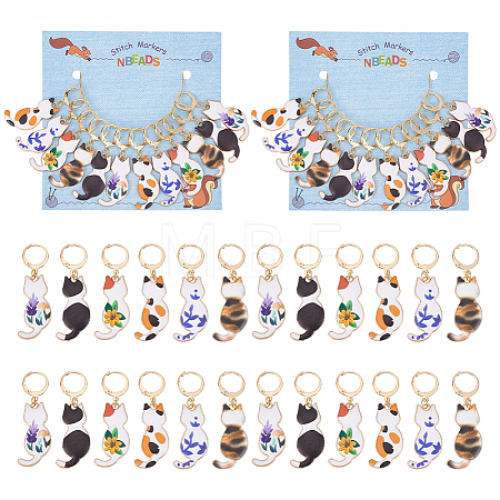 Alloy Enamel Cat Pendant Stitch Markers HJEW-AB00202-1