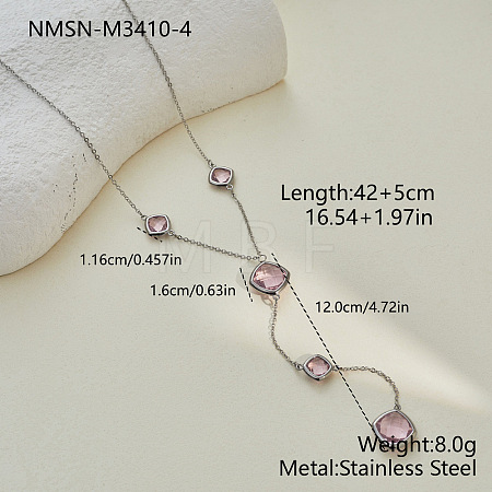 304 Stainless Steel Glass Rhombus Long Y Tassel Necklaces for Women WGE6B13-03-1