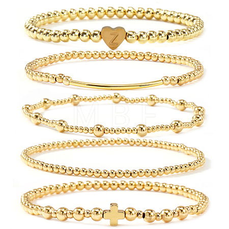 Brass and Stainless Beaded Stretch Bracelet Sets VB9693-9-1