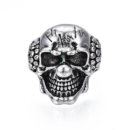 Gothic Punk Skull Alloy Open Cuff Ring for Men Women RJEW-T009-58AS-1