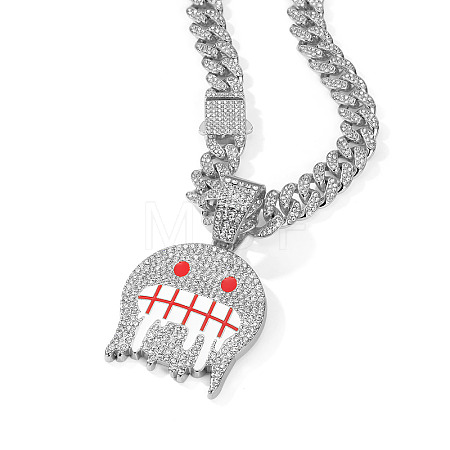 Zinc Alloy Full Crystal Rhinestone Ghost Pendant Necklaces with Enamel for Men FS-WG94CB1-03-1