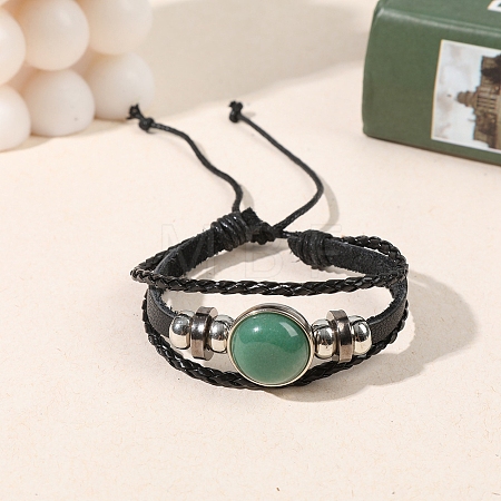 Natural Green Aventurine Flat Round Link Multi-strand Bracelets PW-WGD176F-01-1