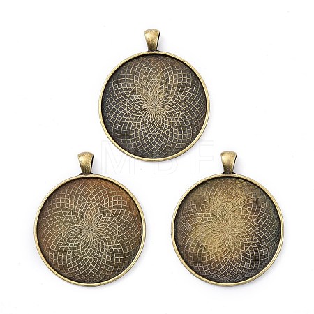 Tibetan Style Flat Round Alloy Big Pendant Cabochon Settings X-TIBEP-Q049-09AB-NR-1