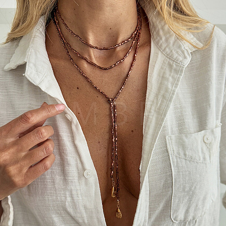 Alloy Teardrop Tassel CCB Plastic Heishi Beaded Multilayer Lariat Necklacesfor Women WGD6FEE-08-1