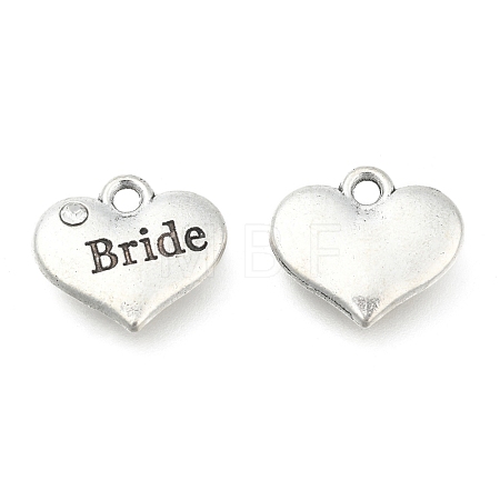 Wedding Theme Antique Silver Tone Tibetan Style Heart with Bride Rhinestone Charms TIBEP-N005-12E-1