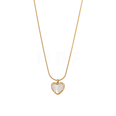 Heart 304 Stainless Steel Shell Pendant Necklaces STAS-OY009-38G-1