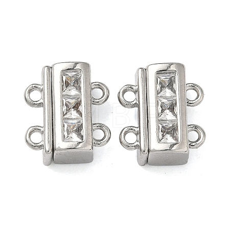 Brass Micro Pave Clear Cubic Zirconia Magnetic Clasps KK-C066-17P-1