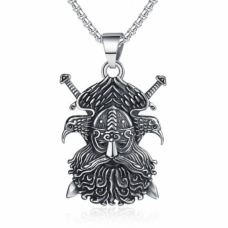 304 Stainless Steel Viking Pirate Double Crow Pendant Necklaces for Men FS-WG00F6C-01-1