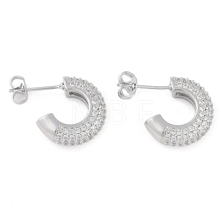 Brass Pave Clear Cubic Zirconia Stud Earrings for Women EJEW-S225-11P-01-1