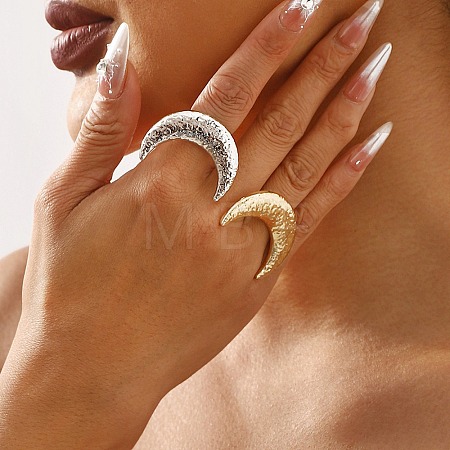 Textured Moon Alloy Open Cuff Rings RJEW-U006-03P-1