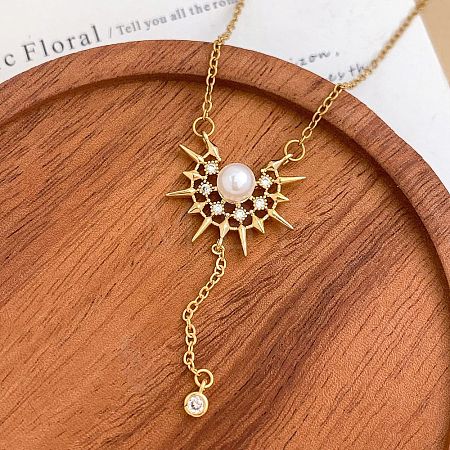 Brass Pave Clear Cubic Zirconia Pendant 304 Stainless Steel Cable Chain Necklaces for Women WGF3523-03-1