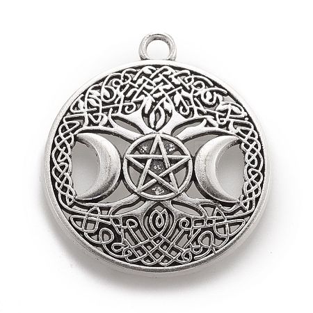 Tibetan Style Hollow Alloy Pendants TIBEP-F075-01AS-RS-1