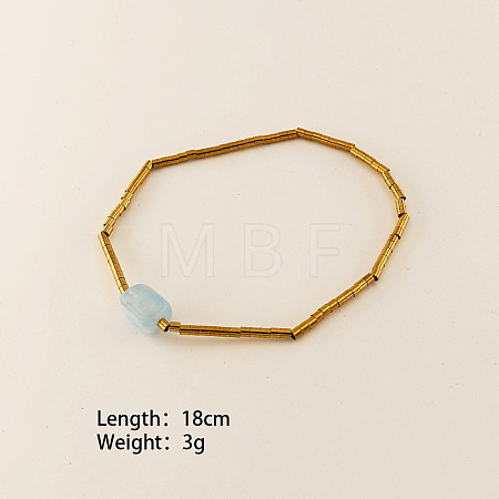 304 Stainless Steel & Nuggets Natural Green Aventurine Beaded Stretch Bracelets for Women WG78C83-04-1
