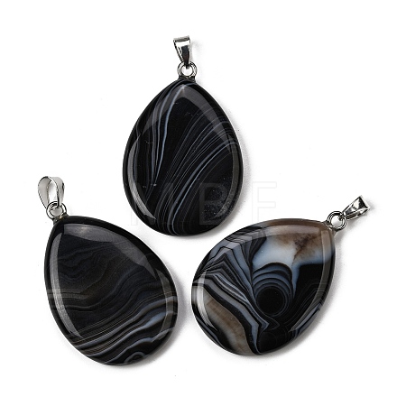 Natural Black Banded Agate(Dyed & Heated) Pendants G-F820-14P-10-1