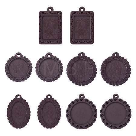 10Pcs 5 Styles Wood Pendant Cabochon Settings WOOD-TA0003-05-1