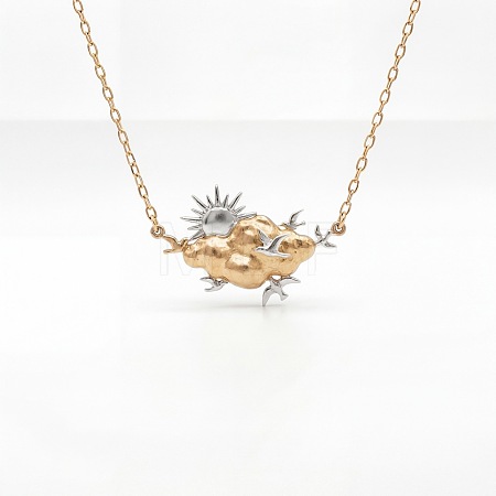 Two Tone 304 Stainless Steel 3D Cloud with Sun and Bird Pendant Necklaces for Women WG5A286-02-1