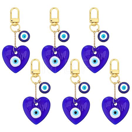 6Pcs Heart Handmade Evil Eye Lampwork Pendant Decorations HJEW-ME00102-1