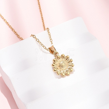 304 Stainless Steel Flower Pendant Cable Chain Necklaces for Men Women NJEW-K308-05E-G-1