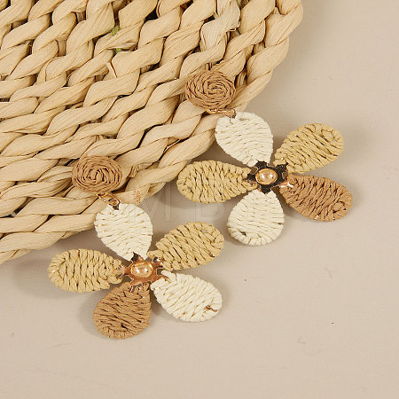 Bohemian Style Flower Alloy Raffia Dangle Stud Earrings FS-WGE633D-01-1