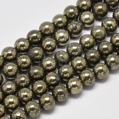 Natural Pyrite Round Beads Strands G-F197-10-8mm-1