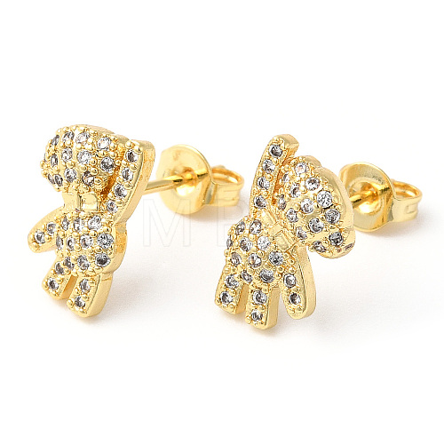 Clear Cubic Zirconia Bear Stud Earrings EJEW-R149-02G-1