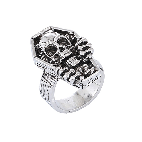 Tibetan Style Alloy Coffin with Skull Finger Rings PW-WG44667-01-1