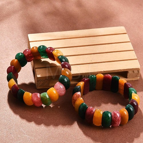 Dyed Natural Multi-Color Agate Beaded Stretch Bracelets for Women Men BJEW-M049-09A-1