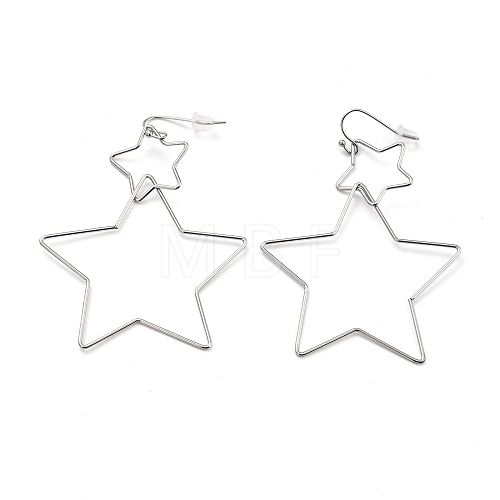 Interlock Double Open Star Dangle Earrings EJEW-C007-01P-1