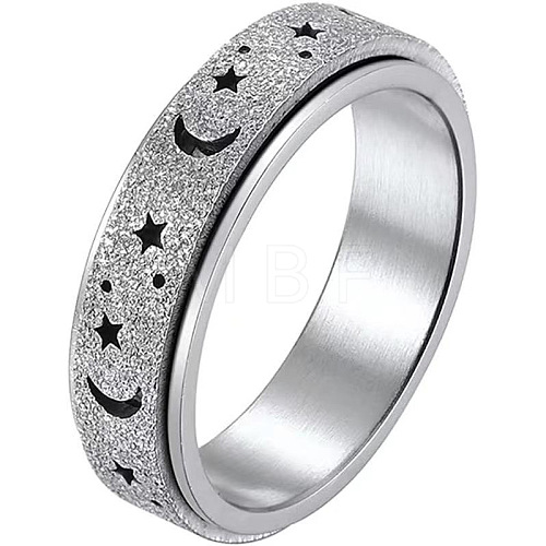 Stainless Steel Moon and Star Rotatable Finger Ring MOST-PW0001-005I-05-1
