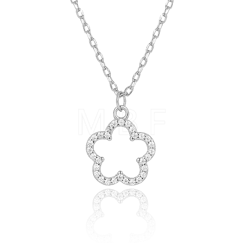 925 Silver Hollow Flower Pendant Necklace QM9620-2-1