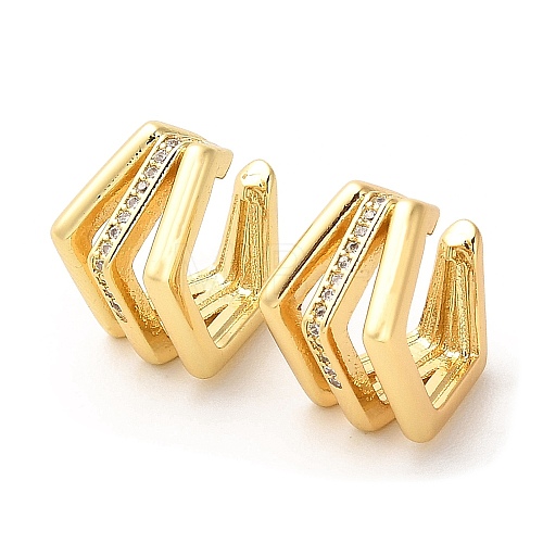 Rack Plating Brass Pentagon Cuff Earrings with Cubic Zirconia for Women EJEW-F326-04G-1