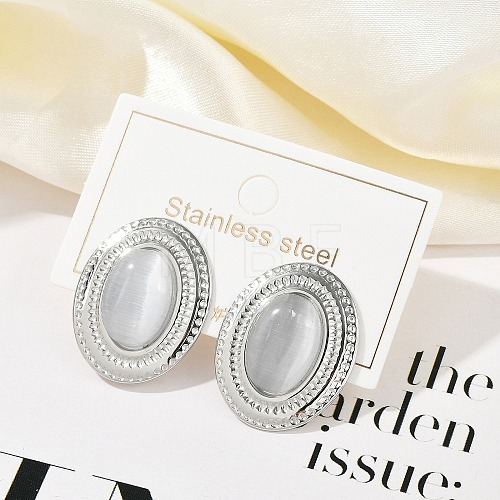 304 Stainless Steel Cat Eye Stud Earrings for Women EJEW-A119-01P-1