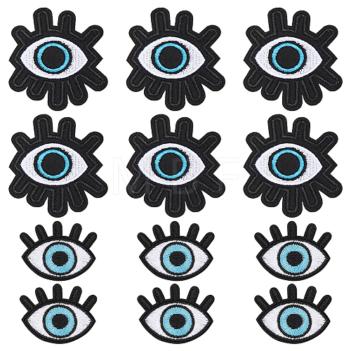  16Pcs 2 Styles Evil Eye Cotton Embroidery Iron on Clothing Patches DIY-NB0010-16-1