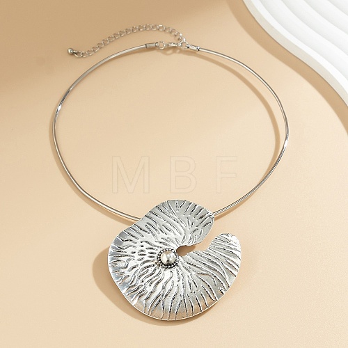 Tibetan Style Alloy Lotus Leaf Pendant Necklaces for Women NJEW-Q343-01AS-1