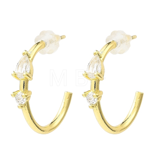 Real 18K Gold Plated Brass Ring Stud Earrings EJEW-L270-10G-02-1