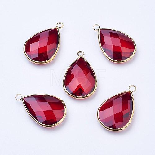 Golden Tone Brass Glass Teardrop Pendants GLAA-M006-B-09G-1