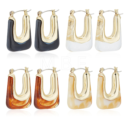 4 Pairs 4 Colors Acrylic Rectangle Hoop Earrings EJEW-AN0003-08-1