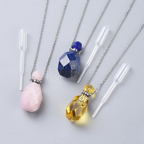 Natural Gemstone Perfume Bottle Pendant Necklaces NJEW-F251-11P-1