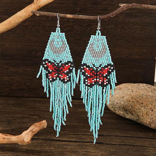 Bohemian Style Moon with Butterfly Glass Bead Handmade Dangle Earrings FV9347-1-1