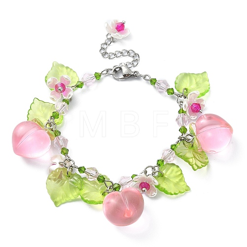 Glass & Resin & Acrylic Flower Charm Bracelet BJEW-JB09435-01-1