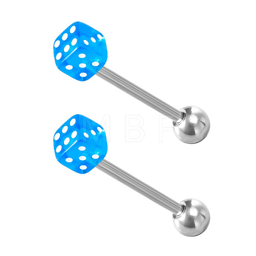 Dice 304 Stainless Steel & Acrylic Straight Barbell 15 Gauge Piercing Tongue Rings for Women Men WG4A39A-09-1