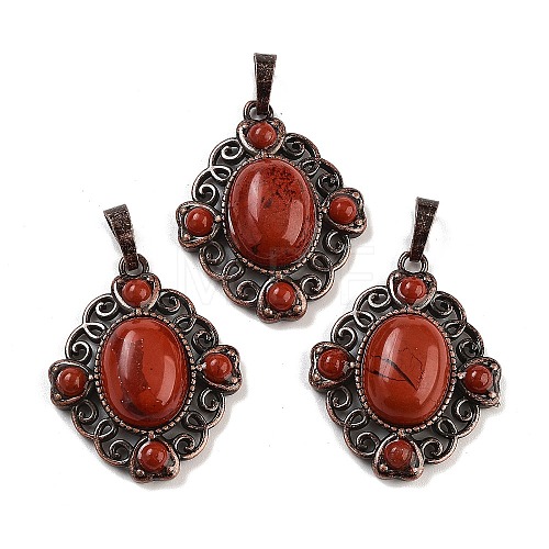 Natural Red Jasper Rhombus Pendants G-K363-02R-02-1