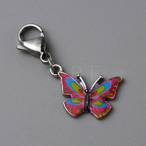 Butterfly Alloy Enamel Pendant Decoration HJEW-WH0042-73F-1