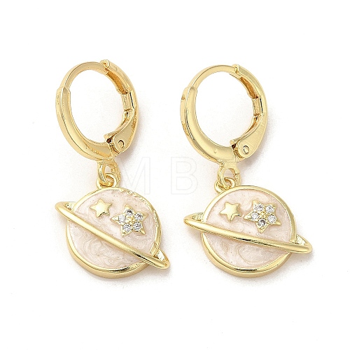 Planet Real 18K Gold Plated Brass Dangle Leverback Earrings EJEW-L268-034G-03-1