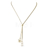 Summer Beach 304 Stainless Steel Starfish Pendant Lariat Necklaces with Shell Pearl NJEW-JN06604-01-2
