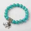 Dyed Synthetic Howlite Elephant Stretch Bracelets BJEW-JB01338-2