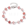 Cherry Quartz Glass Rondelle Beads Link Bracelets for Women BJEW-JB10262-01-1