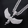 Zinc Alloy Full Crystal Rhinestone Goddess with Angel Wings Pendant Cuban Link Chain Necklaces for Women FS-WGAC8C0-02-2