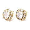 Brass Pave Clear Cubic Zirconia & Glass Stud Earrings EJEW-G471-03G-01-4